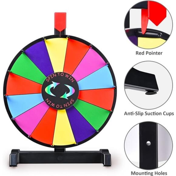 WinSpin 12" Color Prize Wheel Wall Mounted or Tabletop 14 Slots Heavy Dut - Picture 3 of 7